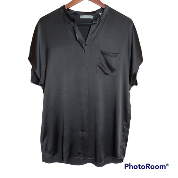 Pure Silk VINCE Black Charcoal Tunic Blouse - Size Medium - Picture 1 of 4